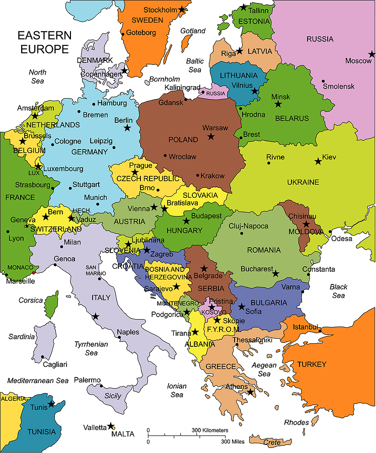 europe map with major cities